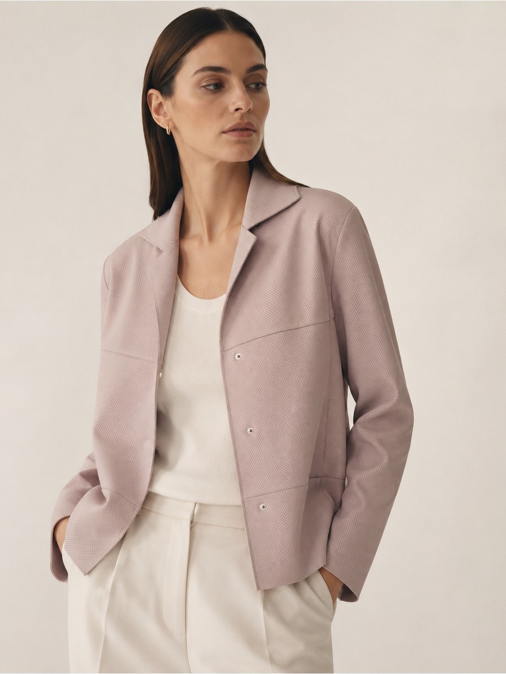 Akris Punto Blush Perforated Snap-Front Jacket